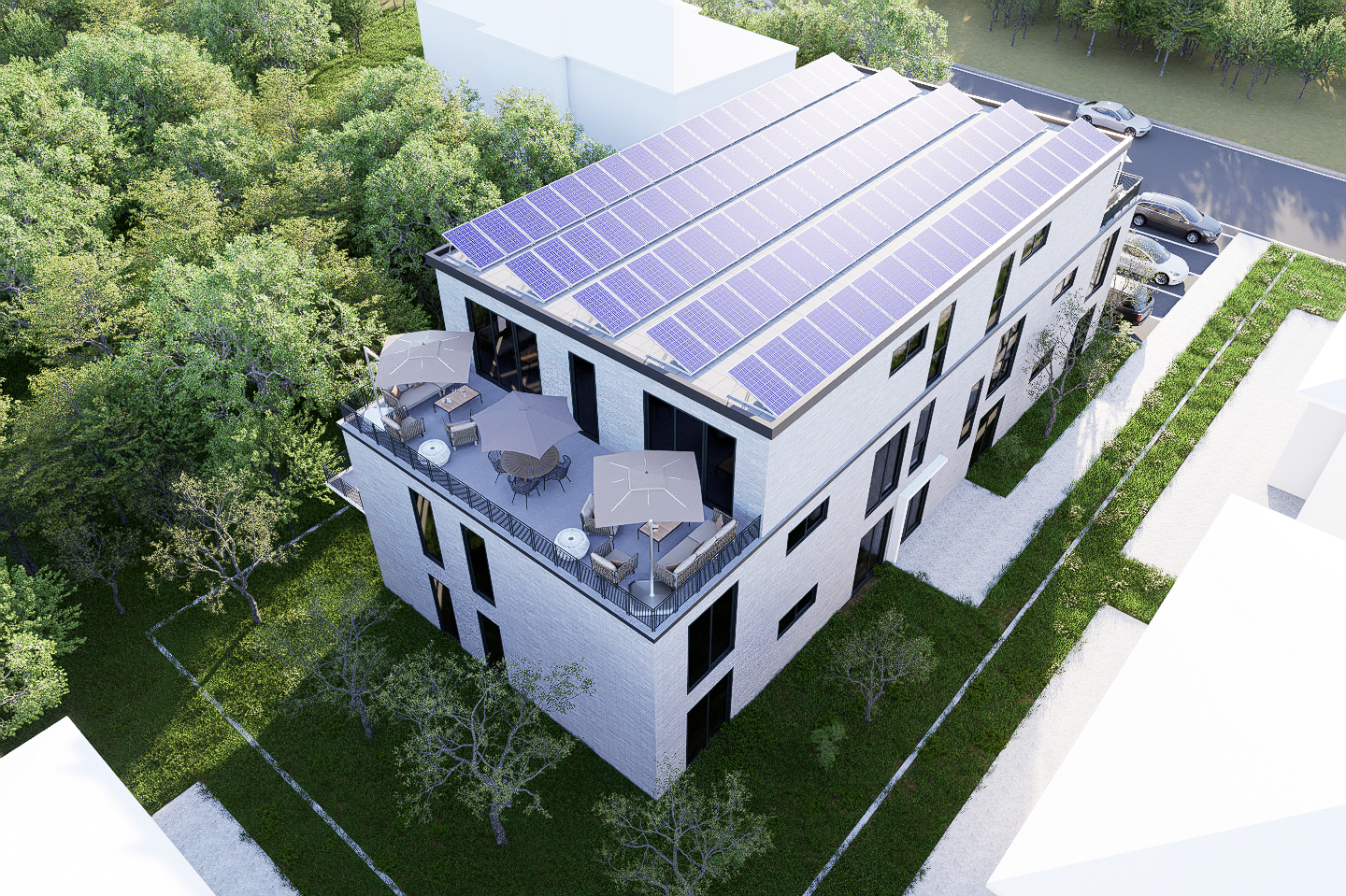 Vogelperspektive mit Solaranlage